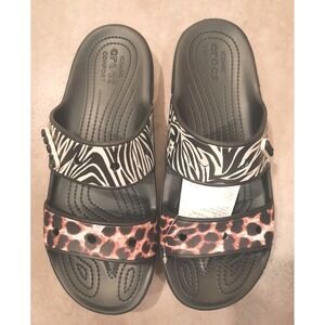 New Crocs Animal Print Sandals Womens Size 12 Casual Slip On